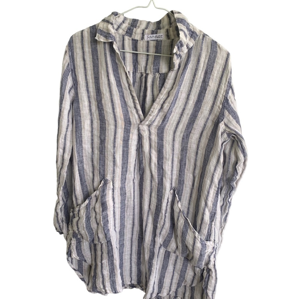 Free People x CP Shades Plaid Linen Tunic Top Plunge Neckline Boho Women’s XS